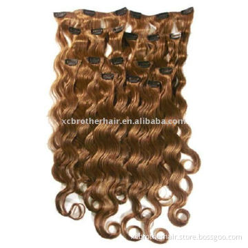 Superior quality wavy blond clip in human hair extensions